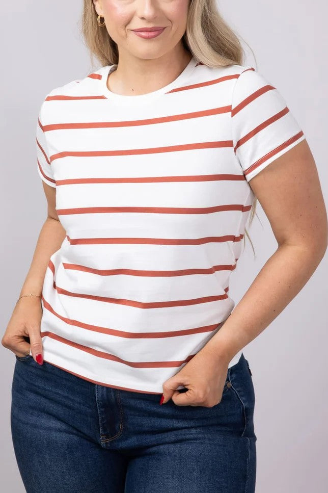 Asher Striped T-Shirt for Women in White/Burnt Orange