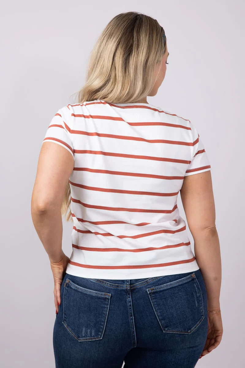 Asher Striped T-Shirt for Women in White/Burnt Orange
